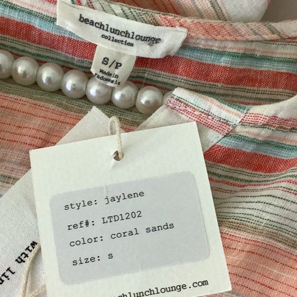 BeachLunchLounge Linen Blend Jaylene Coral Sands Striped Sleeveless Lined Dress - Picture 3 of 7